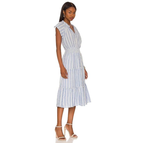 RAILS Amellia Blue White New Haven Stripe Linen Rayon Tiered Midi Dress, Size M - Picture 2 of 15